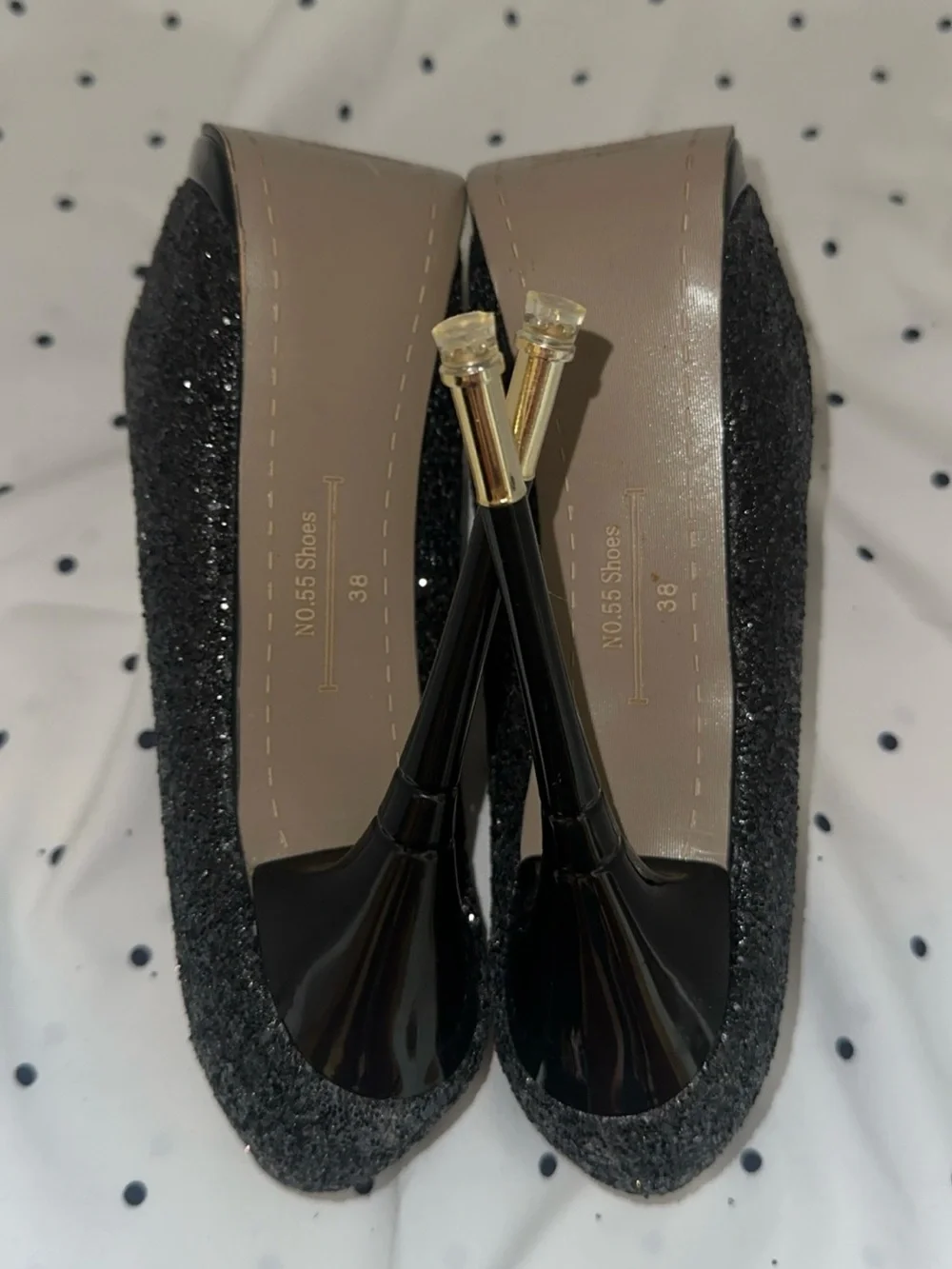 Black Glitter Platform Stiletto Pumps - Women's Dress Heels
